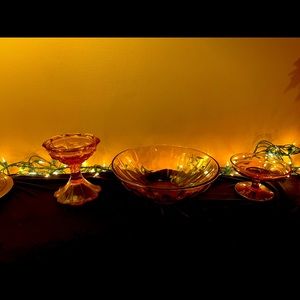 Amber vintage depression glass lot 3